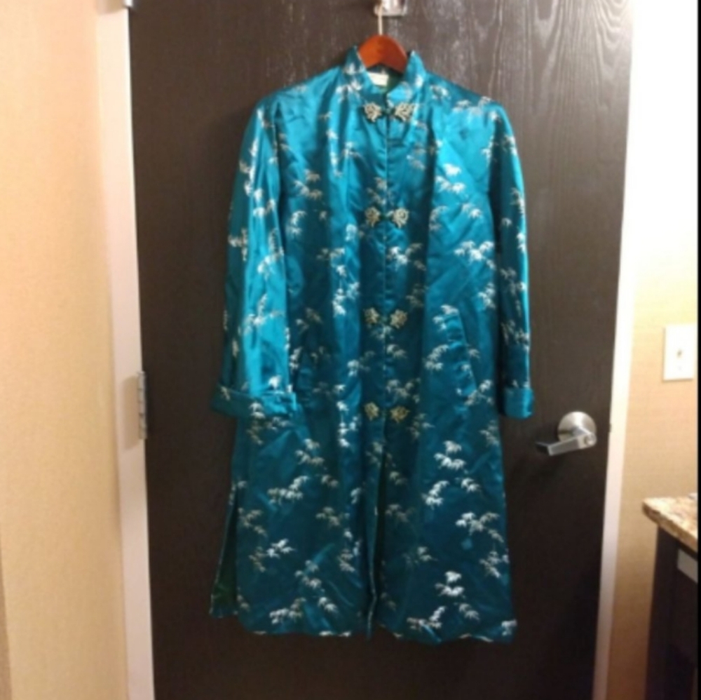 Vintage 1950s 1960s Bamboo Brocade Buttoned Coat